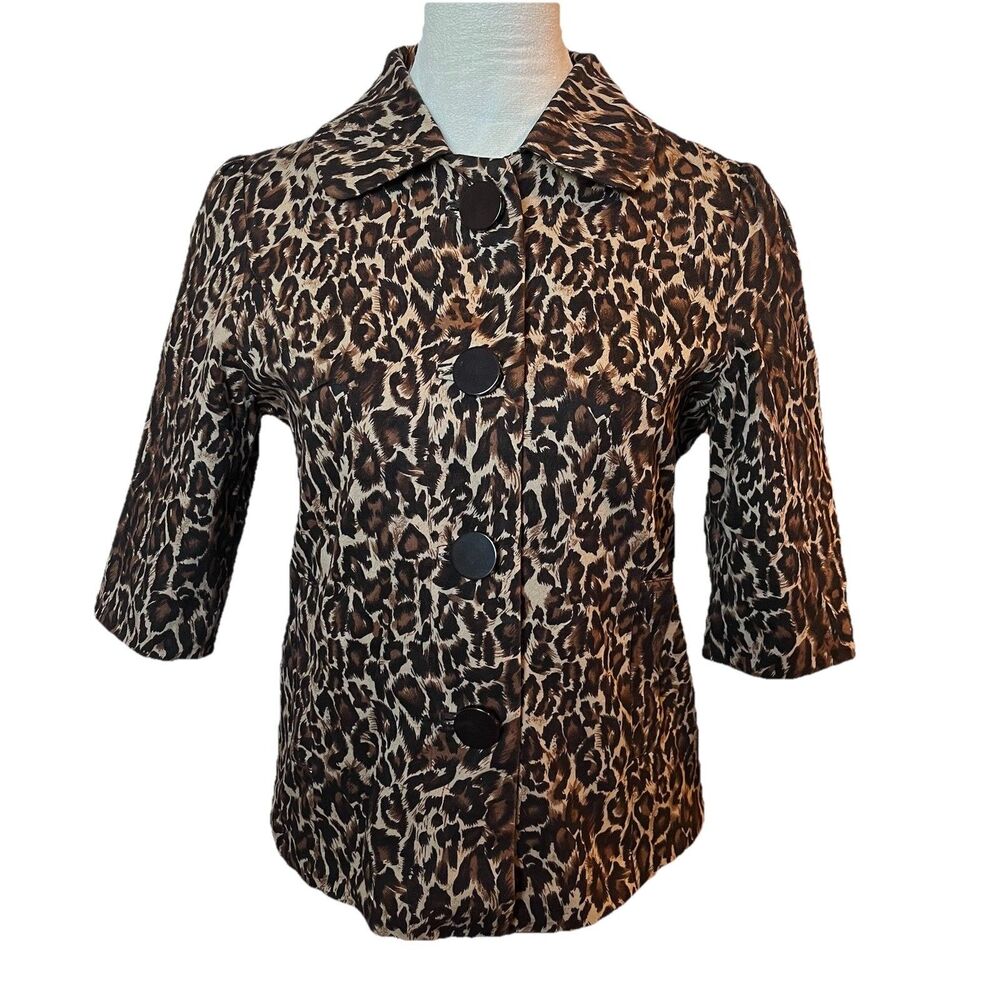 THX Thanx Women’s Animal Print Jacket 3/4 Cuffed Sleeves Purple Lining Small